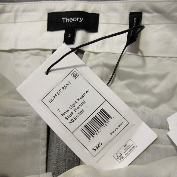 NWT Theory Slim Straight Pant in New Light Heather Sleek Flannel Wool Pants 2 - Picture 3 of 5